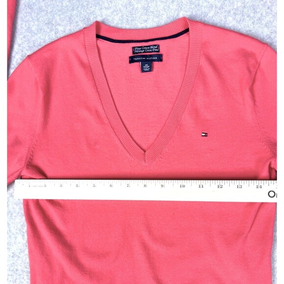 Tommy Hilfiger Pink Prima Cotton V Neck Sweater Womens XS Lightweight Knit - Picture 6 of 16